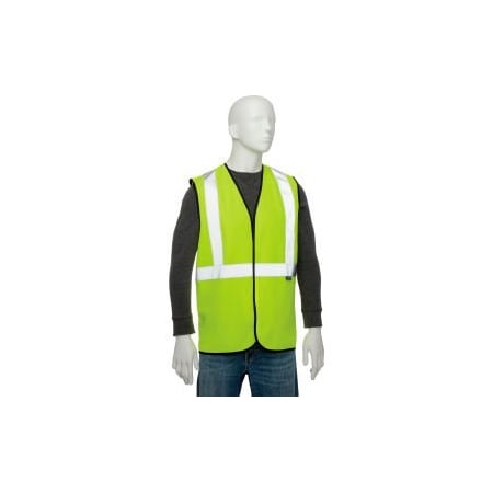Global Equipment Global Class 2 Hi-Vis Safety Vest, 2" Reflective Strips, Polyester Solid, Lime, Size L/XL 695308